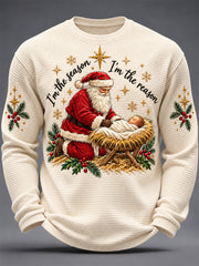 Men's Jesus Is The Reason For The Season Print Waffle Long Sleeve Top