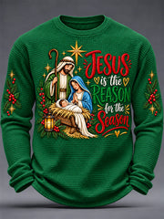 Men's Jesus Is The Reason For The Season Print Waffle Long Sleeve Top