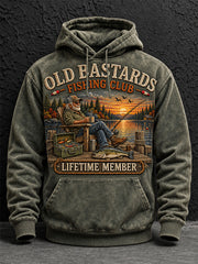 Men's Funny Old Bastards Fishing Club Lifetime Member Print Oversized Drop-Shoulder Hoodie With Pockets