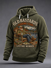 Men's Funny Old Bastards Fishing Club Lifetime Member Print Oversized Drop-Shoulder Hoodie With Pockets