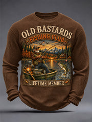 Men's Funny Old Bastards Fishing Club Lifetime Member Print Waffle Long Sleeve Top