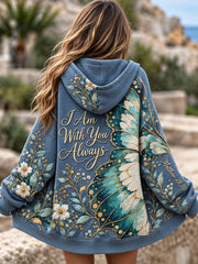 Women's I Am With You Always Floral Butterfly Print Zip-Up Hoodie