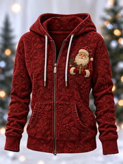 Women's Christmas Print Zip-Up Hoodie