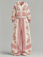 Women's Floral Cross Print Casual Set