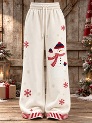 Women's Christmas Snowman & Snowflakes Print Cozy Sweatpants