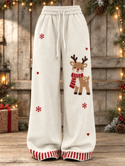 Women's Christmas Reindeer Striped Pattern Cozy Sweatpants