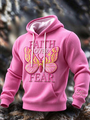 Men's Faith Over Fear Hot Pink Checkered Cotton Hoodie