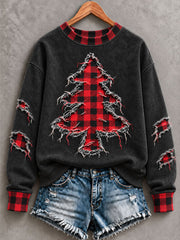 Women's Vintage Christmas Tree Art Regular Sweatshirt