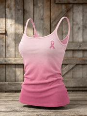 Women's Pink Charity Ribbon Pattern Gradient Design Casual Vest