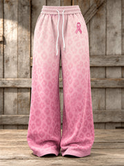Women's Pink Charity Ribbon Pattern Leopard Print Design Casual Sweatpants