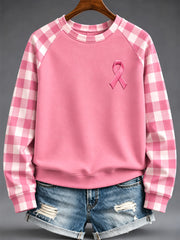 Women's Pink Charity Ribbon Pattern Design Casual Sweatshirt
