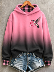 Women's Pink Charity Ribbon Pattern Gradient Design Casual Hoodie