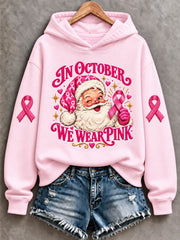 Women's Breast Cancer Awareness Santa Claus Wears Pink Regular Sweatshirt