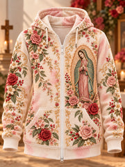 Women's Feast of Our Lady of Guadalupe art Printed Zip-Up Hoodie