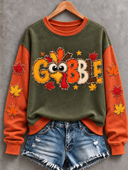 Women's Cute Thanksgiving Turkey Face Art Casual Sweatshirt