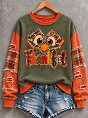 Women's Cute Thanksgiving Turkey Face Art Sweatshirt