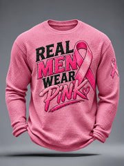 Men's Real Men Wear Pink Breast Cancer Awareness Waffle T-Shirt