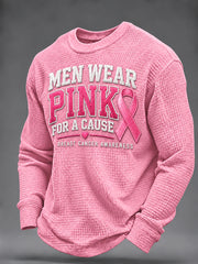 Men's Real Men Wear Pink Breast Cancer Awareness Waffle Sweatshirt