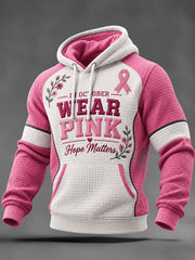 Men's Breast Cancer Awareness Pink Ribbon Print Checkered Cotton Hoodie