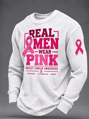 Men's Real Men Wear Pink Breast Cancer Awareness Waffle Sweatshirt