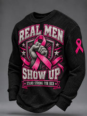 Men's Real Men Wear Pink Breast Cancer Awareness Waffle Sweatshirt