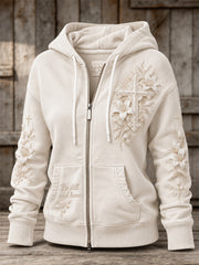 Women's Be Still and Know Classy Cross & Lily Floral Print Full Zip Hoodie