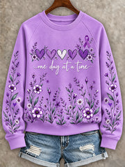 Women's Purple Floral & Alzheimer's Awareness Support Print Sweatshirt