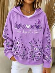 Women's Purple Floral & Alzheimer's Awareness Support Print Hoodies