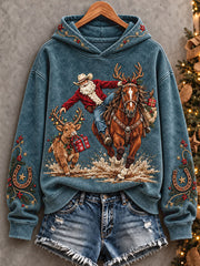 Women's Western Style Merry Christmas Art Printed Hoodie