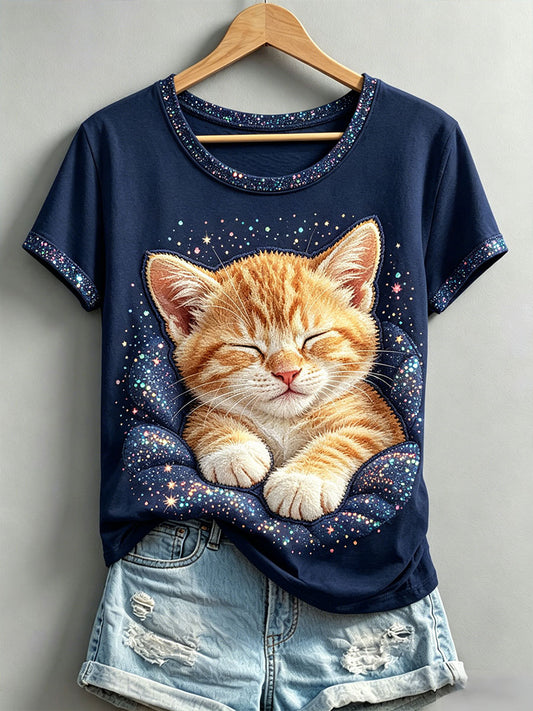 Women's T-shirt with a sleeping cat