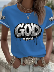 Women's Christian God Is Good Cross Short Sleeve O-neck T-shirt