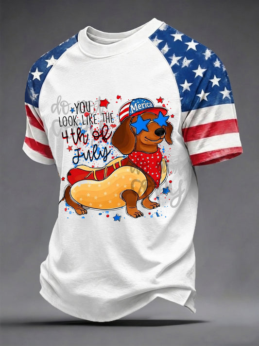 Men's Funny Dachshund Independence Day Print Tee