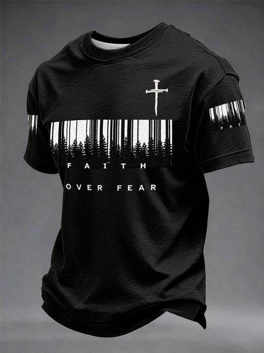 Men's Faith Over Fear Printed Casual Unisex T-shirt