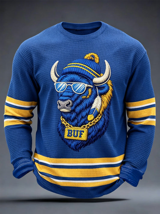 Men's Gift For Ice Hockey Fans Print Casual Waffle Long Sleeve Top