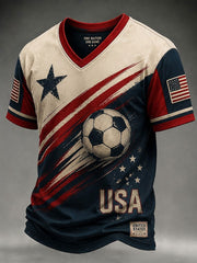 Men's USA Football Printed V-neck T-Shirt