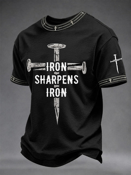 Men's Christian Cross Iron Sharpens Iron Print Casual Tee