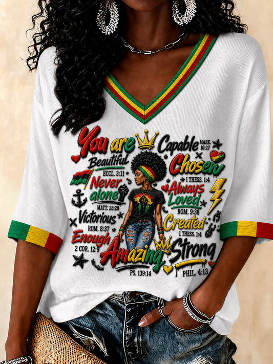 Women's Juneteenth 1865 Print Casual Waffle T-shirt