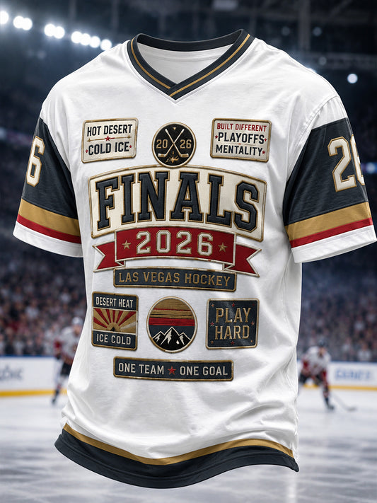 Men's 2026 Ice Hockey Retro V-neck T-shirt
