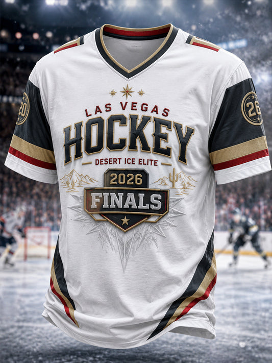 Men's 2026 Ice Hockey Retro V-neck T-shirt