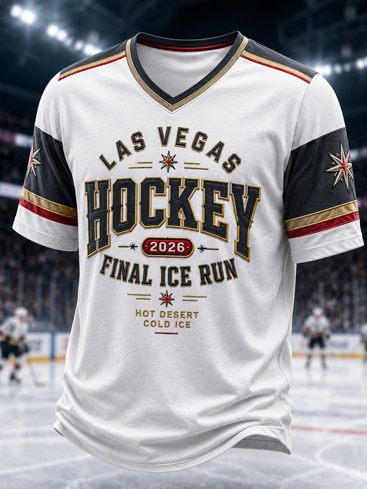 Men's 2026 Ice Hockey Retro V-neck T-shirt