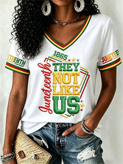 Women's Juneteenth They Not Like Us Since 1865 Print Casual V-Neck Tee