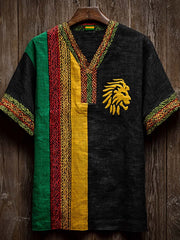 Men's Retro Reggae Color-blocked Design Casual Short Sleeve T-shirt