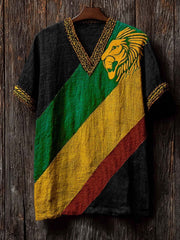 Men's Retro Reggae Color-blocked Design Casual Short Sleeve T-shirt