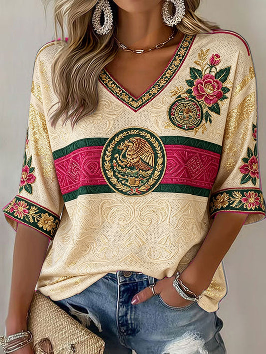 Women's Mexico Football Lover Art Printed T-shirt