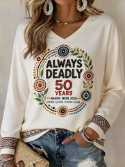 Women's Australian Aboriginal Culture Art Printed V-Neck T-Shirt