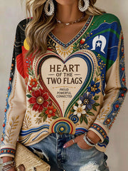 Women's Australian Aboriginal Culture Art Printed V-Neck T-Shirt