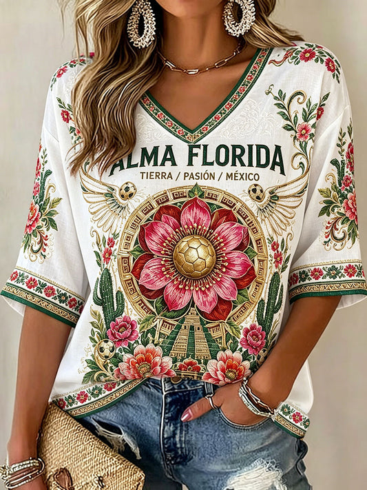 Women's Mexico Football Lover Art Printed T-shirt