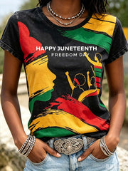 Women's Black June Festival Pattern Printed  Casual Short Sleeve T-Shirt
