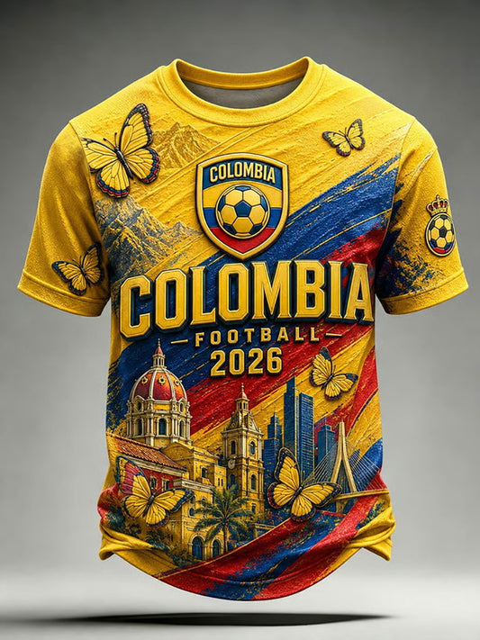 Men's 2026 Colombian football casual printed unisex short-sleeved T-shirt