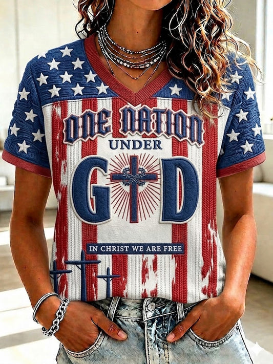 Women's Christian One Nation Under God Cross Short Sleeve T-shirt